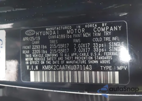2019 Hyundai Kona Sel from USA, damaged, VIN KM8K2CAA7KU371143
